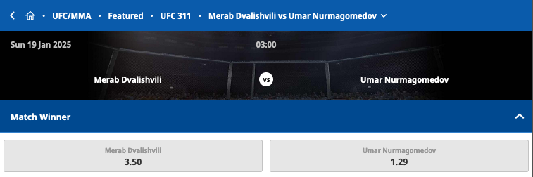 Screenshot of Dvalishvili v Umar Nurmagomedov on Betfred